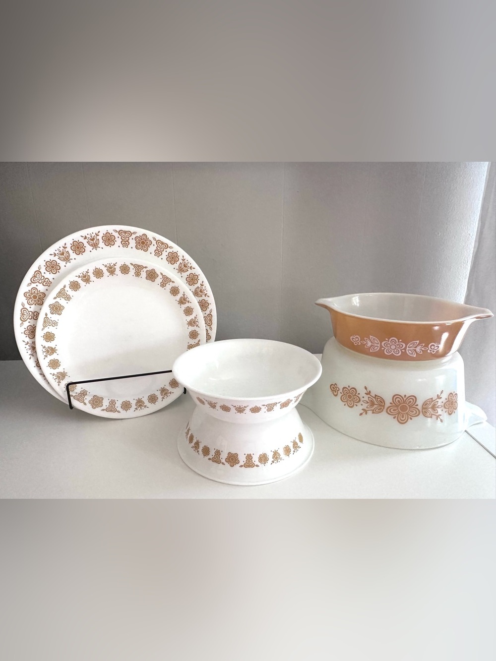 Butterfly Gold Corelle - 8 PCS Includes Vintage Casserole Dishes, Plates, Bowls
